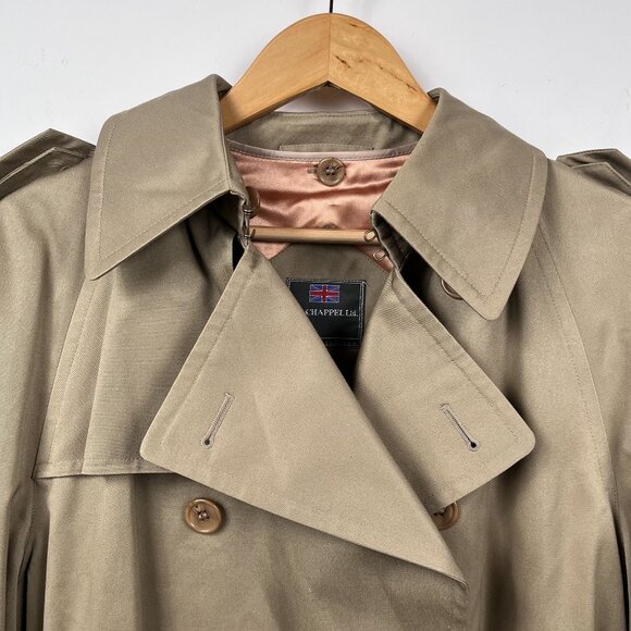 NWT J.G. Chappel London England Tan Wool Lined Double Breasted Trench Coat Sz 40 - Picture 7 of 11